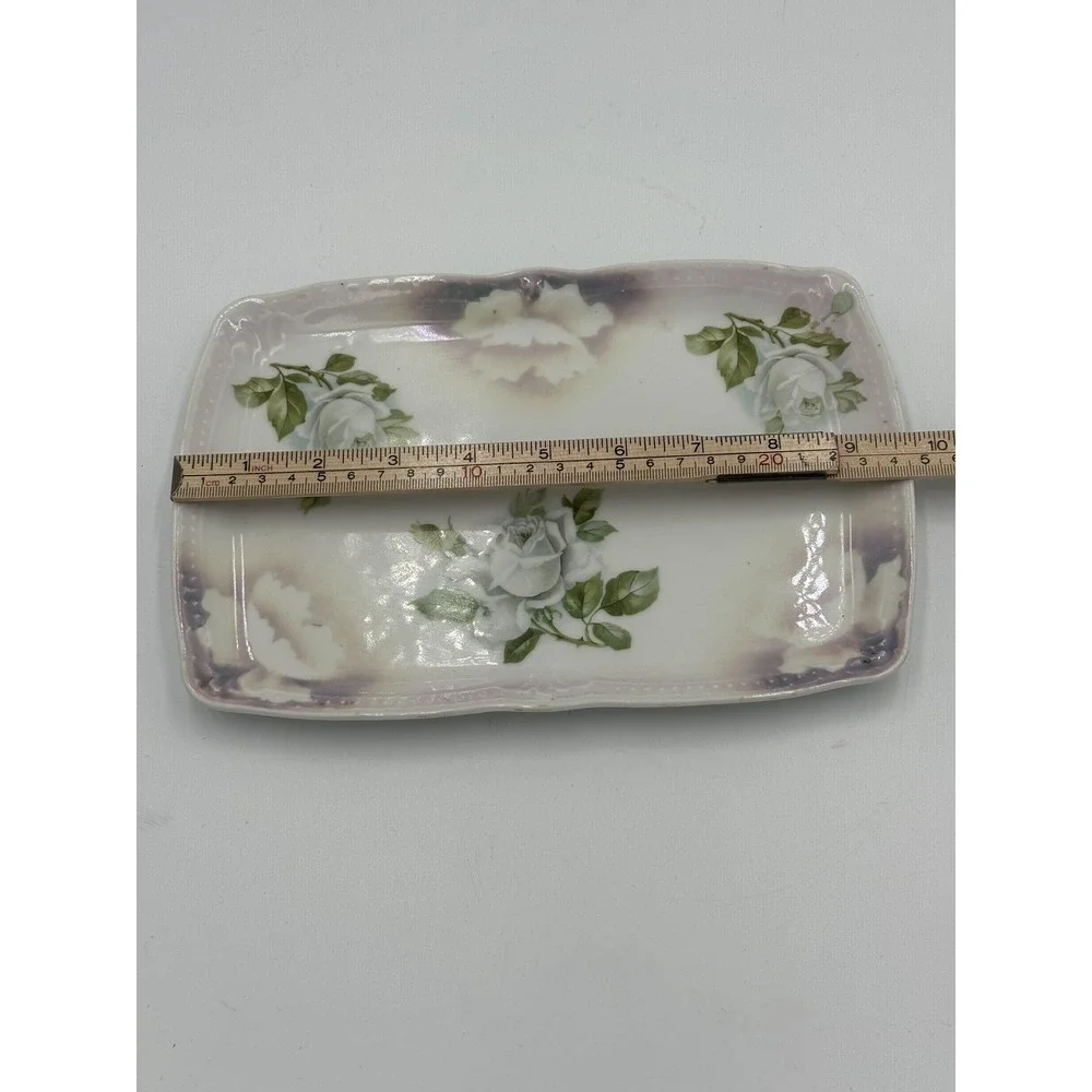 Vtg Vanity Dresser Tray Porcelain China Germany Floral Blue Roses